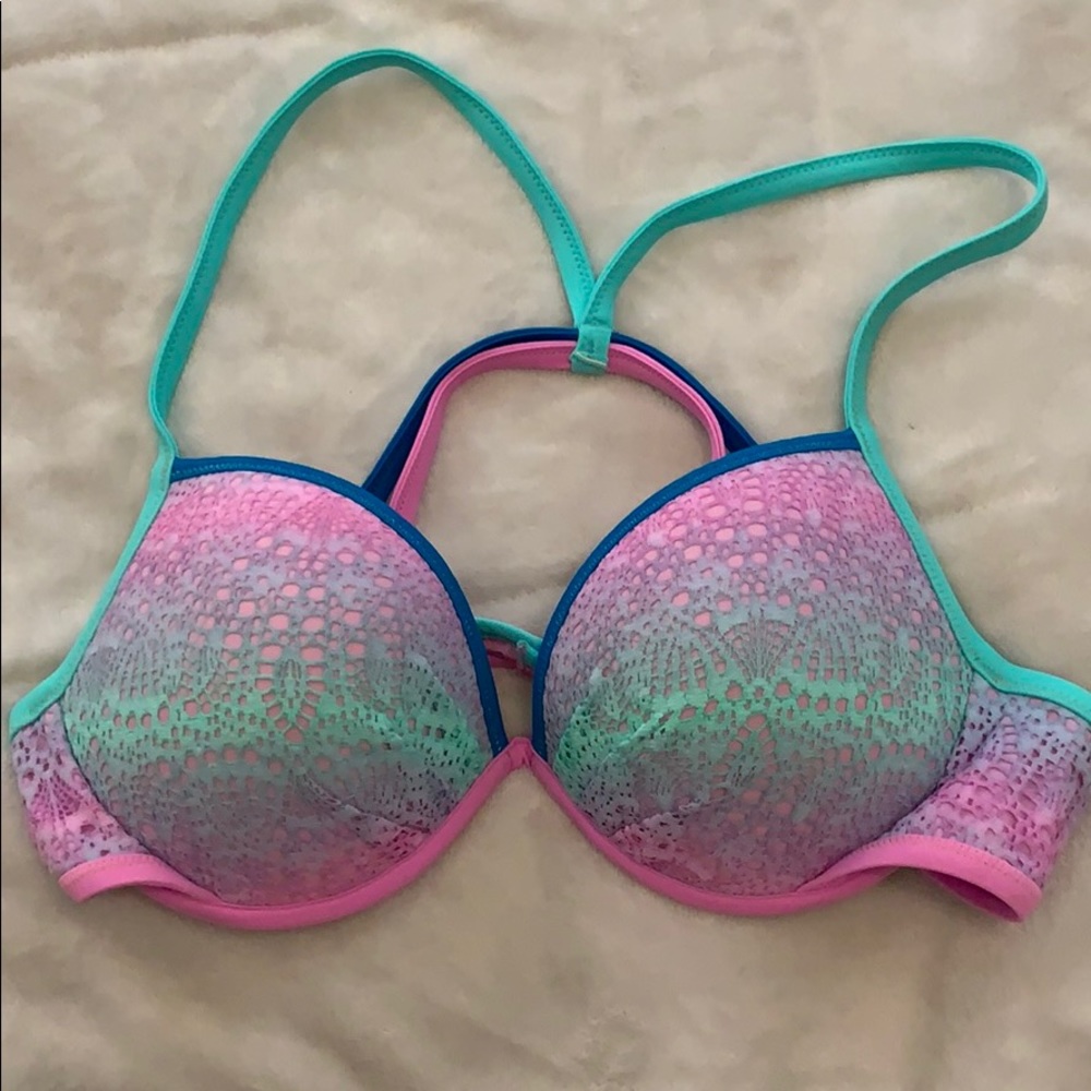 VS bikini top 36C crochet pink purple teal green